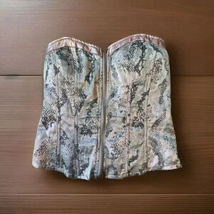 VTG Y2K Carmin L Corset Bustier Satin Lavender Fairy Goth Zip Front ElasticBack